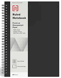 NOTEBOOK, MEDIUM, SOFT COVER, RULED, BLACK, TRU RED TR54987 LARGE