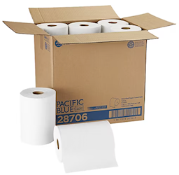 PAPER TOWELS, HARDWOUND, PACIFIC BLUE BASIC, 1-PLY, 350 FT/ROLL, 12 ROLLS/CT LARGE