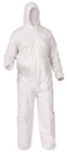 COVERALLS, DISPOSABLE, KLEENGUARD A35, LIQUID / PARTICLE PROTECTION, HOODED, WHITE, LARGE, 1/EA THUMBNAIL