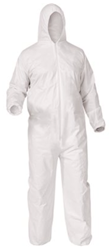 COVERALLS, DISPOSABLE, KLEENGUARD A35, LIQUID / PARTICLE PROTECTION, HOODED, WHITE, LARGE, 25/CT LARGE