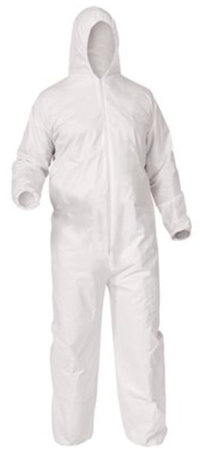 COVERALLS, DISPOSABLE, KLEENGUARD A35, LIQUID / PARTICLE PROTECTION, HOODED, WHITE, LARGE, 25/CT MAIN