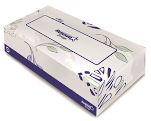 FACIAL TISSUES, 2-PLY, RENOWN PREMIUM, FLAT BOX, 100 TISSUES/BX, 30 BOXES/CT LARGE