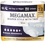 BRIEFS, DISPOSABLE, MEGAMAX OVERNIGHT ADULT DIAPERS, HEAVY DUTY, WHITE, 2XL, 32/CT THUMBNAIL