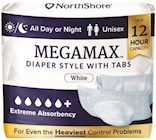 BRIEFS, DISPOSABLE, MEGAMAX OVERNIGHT ADULT DIAPERS, HEAVY DUTY, WHITE, M, 40/CT THUMBNAIL