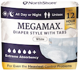 BRIEFS, DISPOSABLE, MEGAMAX OVERNIGHT ADULT DIAPERS, HEAVY DUTY, WHITE, S, 40/CT THUMBNAIL