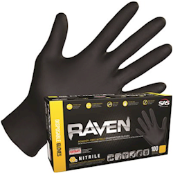 DISPOSABLE GLOVES, MEDIUM, BLACK, NITRILE, SAS RAVEN, 7 MIL, POWDER-FREE, 100/CT LARGE