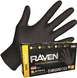 DISPOSABLE GLOVES, SMALL, BLACK, NITRILE, SAS RAVEN, 7 MIL, POWDER-FREE, 100/CT LARGE