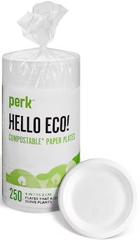 PLATES, PAPER, COMPOSTABLE, PERK, WHITE, 6", 250/CT MAIN