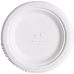 PLATES, SUGARCANE, ECO-PRODUCTS, VANGAURD, WHITE, 6", 1000/CT LARGE