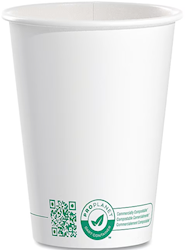 CUPS, PAPER, HOT, COMPOSTABLE, SOLO, WHITE/GREEN, 12 OZ, 1000/CT LARGE