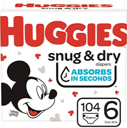 DIAPERS, HUGGIES SNUG & DRY, SIZE 6, 104/CT LARGE