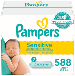 BABY WIPES, PAMPERS, SENSITIVE, FRAGRANCE FREE, 588 WIPES/CT LARGE