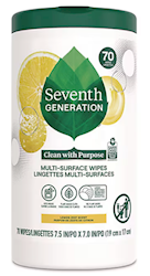 WIPES, MULTI-SURFACE, SEVENTH GENERATION, LEMON ZEST SCENT, 70 WIPES/CAN, 6 CANS/CT LARGE