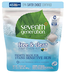 LAUNDRY DETERGENT, CAPSULES, SEVENTH GENERATION, NATURAL, UNSCENTED, 45 CAPSULES/BAG, 8 BAGS/CT LARGE