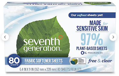 DRYER SHEETS, SEVENTH GENERATION, NATURAL, FABRIC SOFTENER, 80 SHEETS/BX, 4 BOXES/CT LARGE