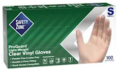 DISPOSABLE GLOVES, THE SAFETY ZONE, POWDER/LATEX FREE, VINYL, S, CLEAR, 100 GLOVES/CT THUMBNAIL