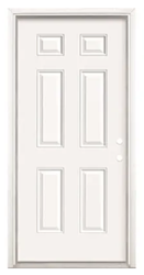 FRONT DOOR, WHITE, STEEL, LEFT HAND INSWING, 6-PANEL, MASONITE, 36" X 80" LARGE