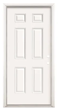 FRONT DOOR, WHITE, STEEL, LEFT HAND INSWING, 6-PANEL, MASONITE, 36" X 80" MAIN