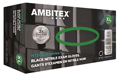 DISPOSABLE GLOVES, AMBITEX, NITRILE, 6 MIL, POWDER-FREE, BLACK, XL, 100 GLOVES/BX, 10 BOXES/CT LARGE