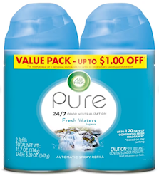 AIR FRESHENER, AUTOMATIC, AIR WICK, FRESH WATERS SCENT, 2/CT LARGE