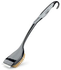 GRILL BRUSH, WITH SCRAPER, LONG HANDLE, BRASS FIBERS, LIBMAN, BLACK/GREY, 18" MAIN