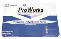 APRONS, PROWORKS PROTECTIVE WEAR, POLYETHYLENE, 2.0 MIL, 28" X 46", WHITE, 500/CT MAIN