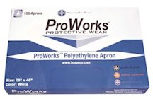 APRONS, PROWORKS PROTECTIVE WEAR, POLYETHYLENE, 2.0 MIL, 28" X 46", WHITE, 500/CT THUMBNAIL