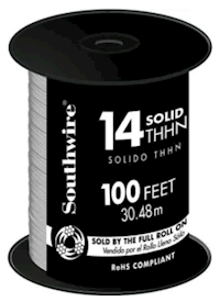 WIRE, 14 SOLID CU THHN, COPPER, PVC, SOUTHWIRE, 100 FT MAIN