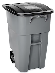 OUTDOOR TRASH CAN, RUBBERMAID, BRUTE, PLASTIC, GREY, 50 GALLON LARGE