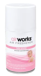 AIR FRESHENER, AEROSOL, METERED, PLUG-IN, REFILL, AIRWORKS, BABY POWDER SCENT, 7 OZ LARGE