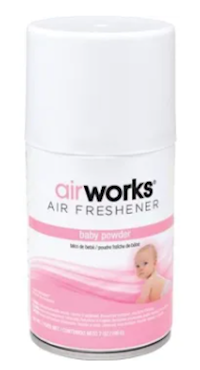 AIR FRESHENER, AEROSOL, METERED, PLUG-IN, REFILL, AIRWORKS, BABY POWDER SCENT, 7 OZ MAIN