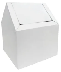 SANITARY NAPKIN WASTE RECEPTACLE, FLOOR, DOUBLE ENTRY, SWING TOP, WHITE, 9" LARGE
