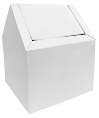 SANITARY NAPKIN WASTE RECEPTACLE, FLOOR, DOUBLE ENTRY, SWING TOP, WHITE, 9" MAIN