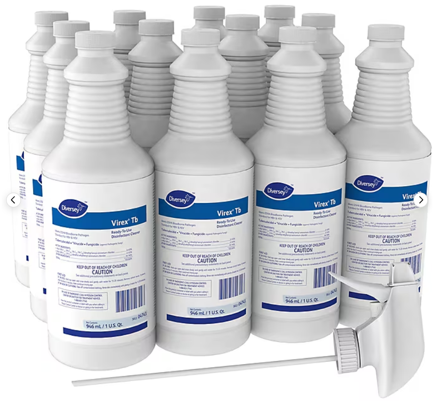 DISINFECTANT / CLEANER, DIVERSEY VIREX TB RTU, LEMON SCENT, 32 OZ. SPRAY BOTTLES, 12/CT MAIN