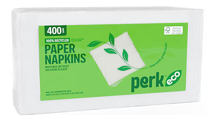 NAPKINS, PERK, RECYCLED, 1-PLY, WHITE, 400/CT MAIN