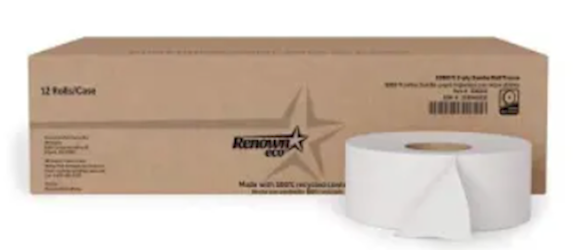 TOILET TISSUE, JUMBO, RENOWN, 2-PLY, EMBOSSED, 1000 FT/ROLL, 12 ROLLS/CT (2 CASES MIN / BULK) LARGE