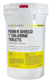CHLORINATING TABLETS, SANITIZER, AQUAGUARD POWER SHIELD, 1 IN TABLETS, 50 LB BUCKET MAIN