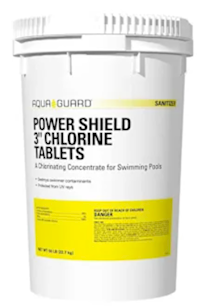 CHLORINATING TABLETS, SANITIZER, AQUAGUARD POWER SHIELD, 3 IN TABLETS, 50 LB BUCKET MAIN