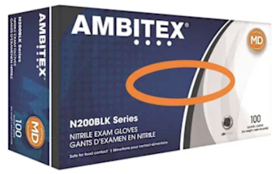 DISPOSABLE GLOVES, AMBITEX, 4 MIL, NITRILE, BLACK, M, 100 GLOVES/CT (MIN 6 / BULK) LARGE