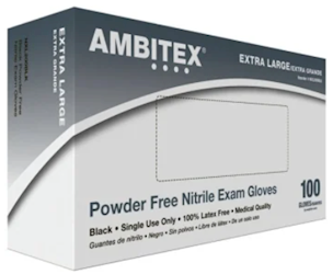 DISPOSABLE GLOVES, AMBITEX, 4 MIL, NITRILE, POWDER-FREE, BLACK, XL, 100 GLOVES/CT (MIN 6 / BULK) LARGE