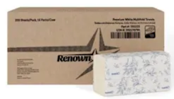 PAPER TOWELS, MULTIFOLD, RENOWN, WHITE, 250 SHEETS/PACK, 16 PACKS/CT (MIN 2 / BULK) THUMBNAIL