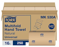 PAPER TOWELS, MULTIFOLD, NATURAL, TORK, 9.5" x 9.1", 250 SHEETS/PK, 16 PACKS/CT (MIN 2 CASES / BULK) MAIN