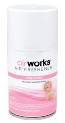 AIR FRESHENER, AEROSOL, METERED, PLUG-IN, REFILL, AIRWORKS, BABY POWDER SCENT, 7 OZ (MIN 15 / BULK) LARGE
