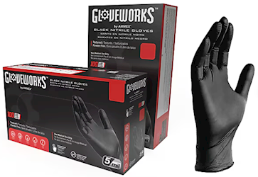 DISPOSABLE GLOVES, XXL, BLACK, NITRILE, POWDER-FREE, 5 MIL, GLOVEWORKS, 100/BOX LARGE
