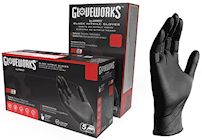 DISPOSABLE GLOVES, XXL, BLACK, NITRILE, POWDER-FREE, 5 MIL, GLOVEWORKS, 100/BOX, 10 BOXES/CT THUMBNAIL