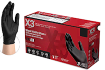 DISPOSABLE GLOVES, XXL, BLACK, NITRILE, POWDER-FREE, 3 MIL, X3, 100/BOX, 10 BOXES/CT THUMBNAIL