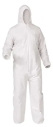 COVERALLS, DISPOSABLE, KLEENGUARD A35, LIQUID/PARTICLE PROTECTION, HOOD, WHITE, L, 38938(MIN 9/BULK) LARGE