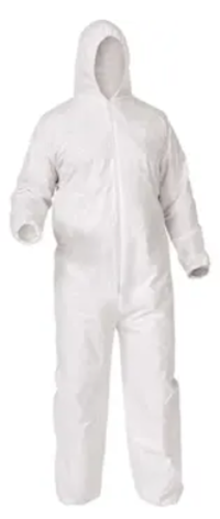 COVERALLS, DISPOSABLE, KLEENGUARD A35, LIQUID/PARTICLE PROTECTION, HOOD, WHITE, L, 38938(MIN 9/BULK) MAIN