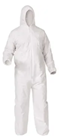 COVERALLS, DISPOSABLE, KLEENGUARD A35, LIQUID/PARTICLE PROTECTION, HOOD, WHITE, L, 38938(MIN 9/BULK) THUMBNAIL