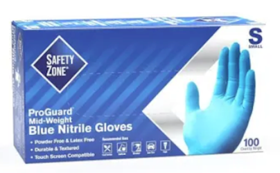 DISPOSABLE GLOVES, SAFETY ZONE, BLUE, NITRILE, S, POWDER-FREE, 100/CT (MIN 8 BOXES / BULK) LARGE